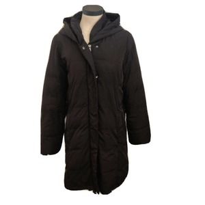 Shoo-La-Rue Women's puffer Coat Hooded Full Zip Long Snaps Black Large.